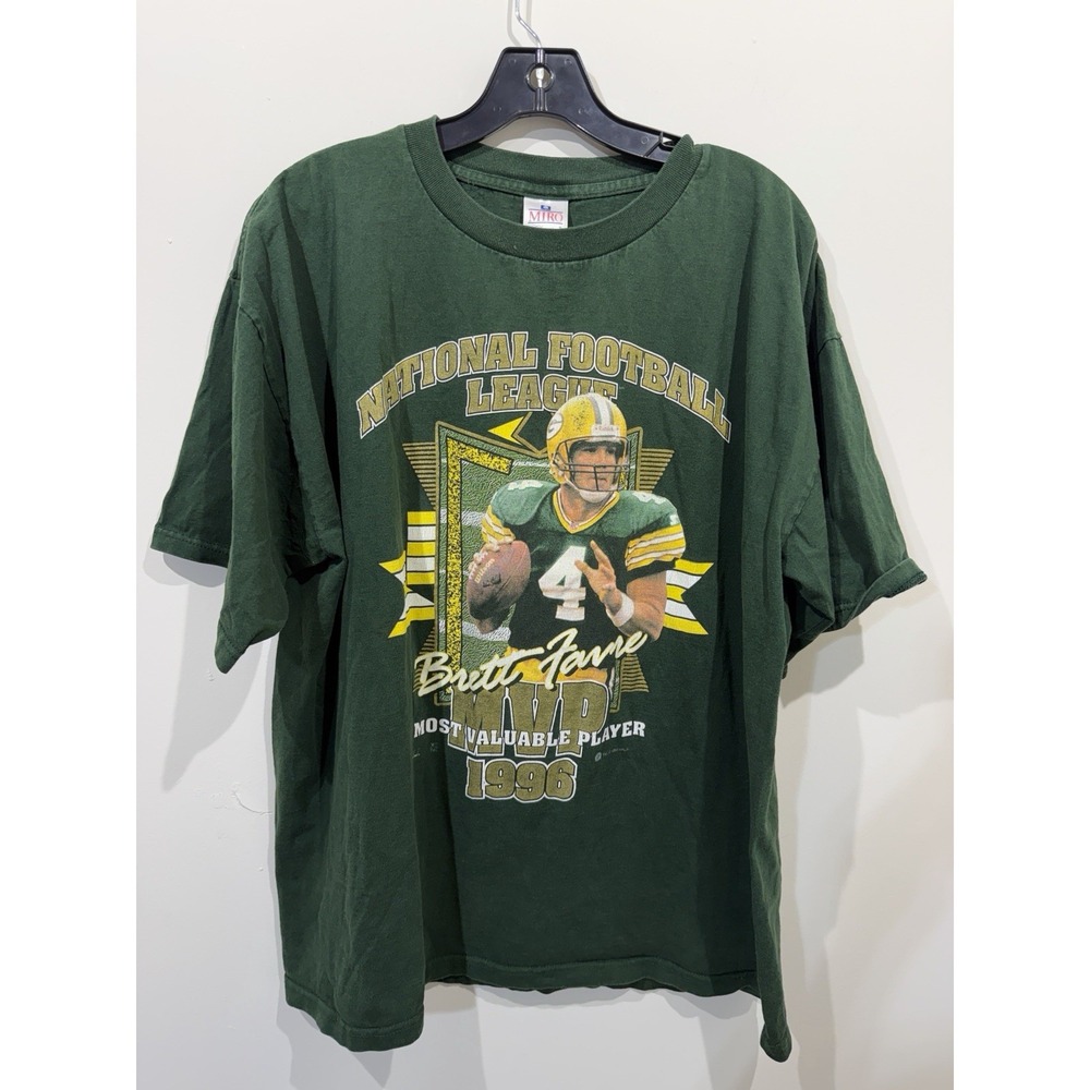 Vintage Green Bay Packers T Shirt Mens Size Large Green 1996 Brett Favre NFL MVP